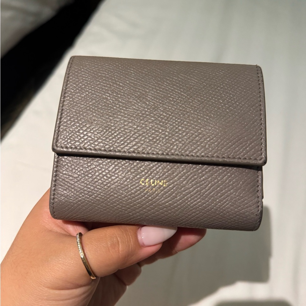 Celine Small Trifold Wallet in Gray/Taupe Pebble Color
